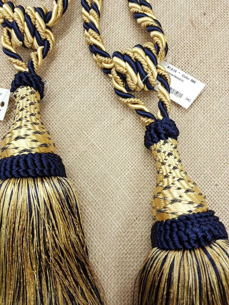 2 Prince Blue & Yellow Curtain Tassel Tiebacks Tie Backs PAIR Cord